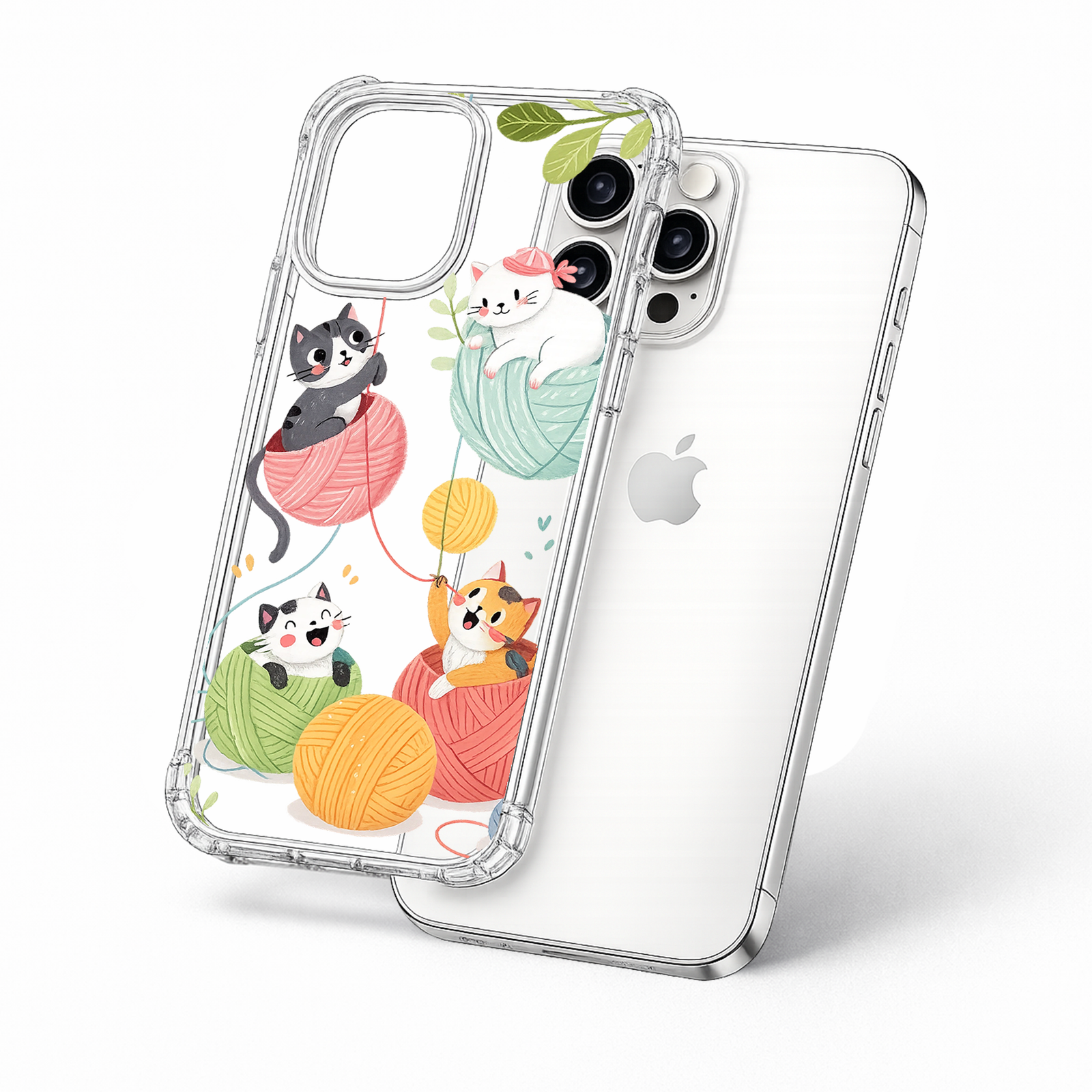 Cute Knitting Cat iPhone Case , Samsung Case, Kawaii Kitty Yarn Phone Cover, Cat Lover MagSafe Case, Cozy Craft Aesthetic Gift
