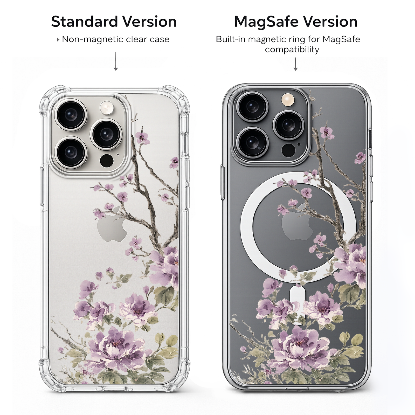 Purple Cherry Blossom iPhone Case , Samsung Case, Elegant Floral Phone Cover, Vintage Sakura MagSafe Case, Romantic Flower Gift