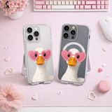 Cute Duck with Heart Sunglasses iPhone Case , Samsung Case, Funny Goose Phone Cover, Kawaii Animal MagSafe Case, Cute Bird Lover Gift