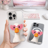 Cute Duck with Heart Sunglasses iPhone Case , Samsung Case, Funny Goose Phone Cover, Kawaii Animal MagSafe Case, Cute Bird Lover Gift