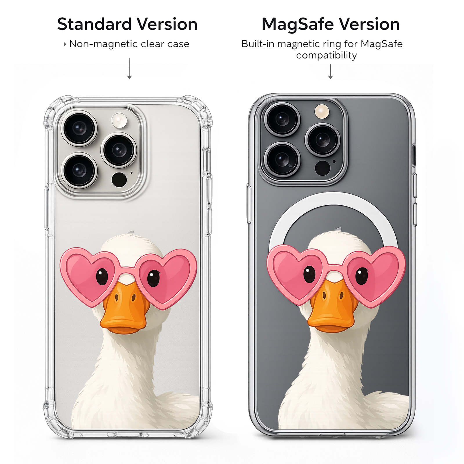 Cute Duck with Heart Sunglasses iPhone Case , Samsung Case, Funny Goose Phone Cover, Kawaii Animal MagSafe Case, Cute Bird Lover Gift
