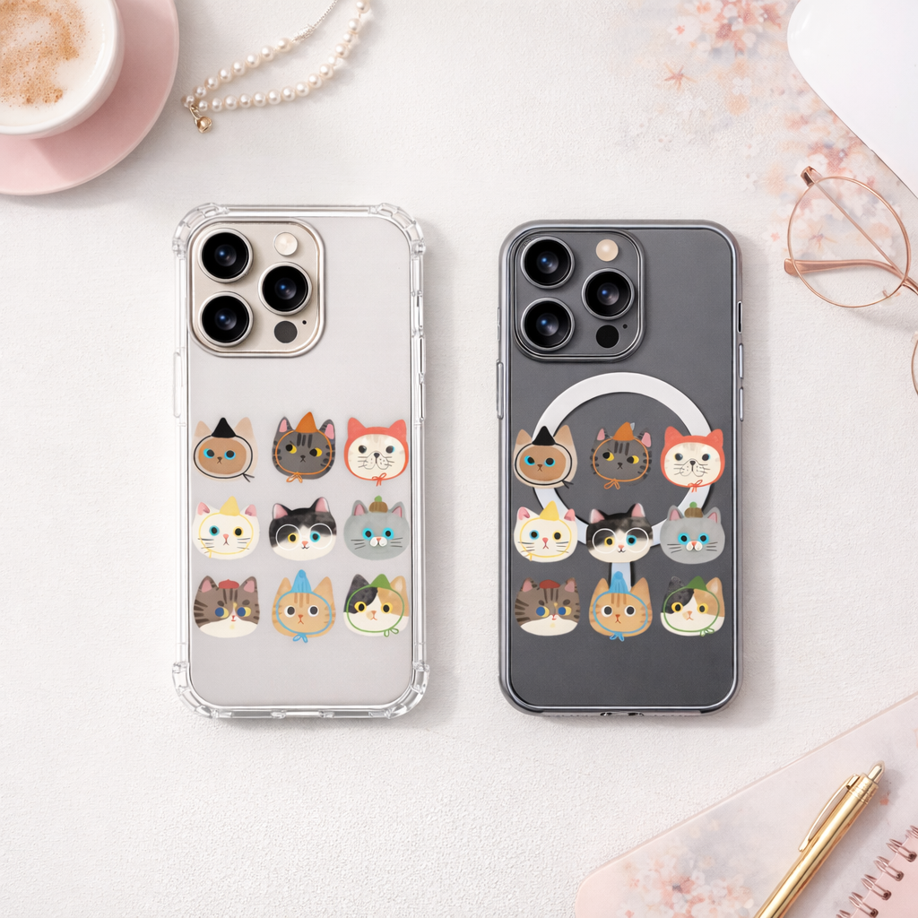 Cute Cat Faces iPhone Case , Samsung Case, Kawaii Kitty Pattern Phone Cover, Cat Lover MagSafe Case, Adorable Pet Gift