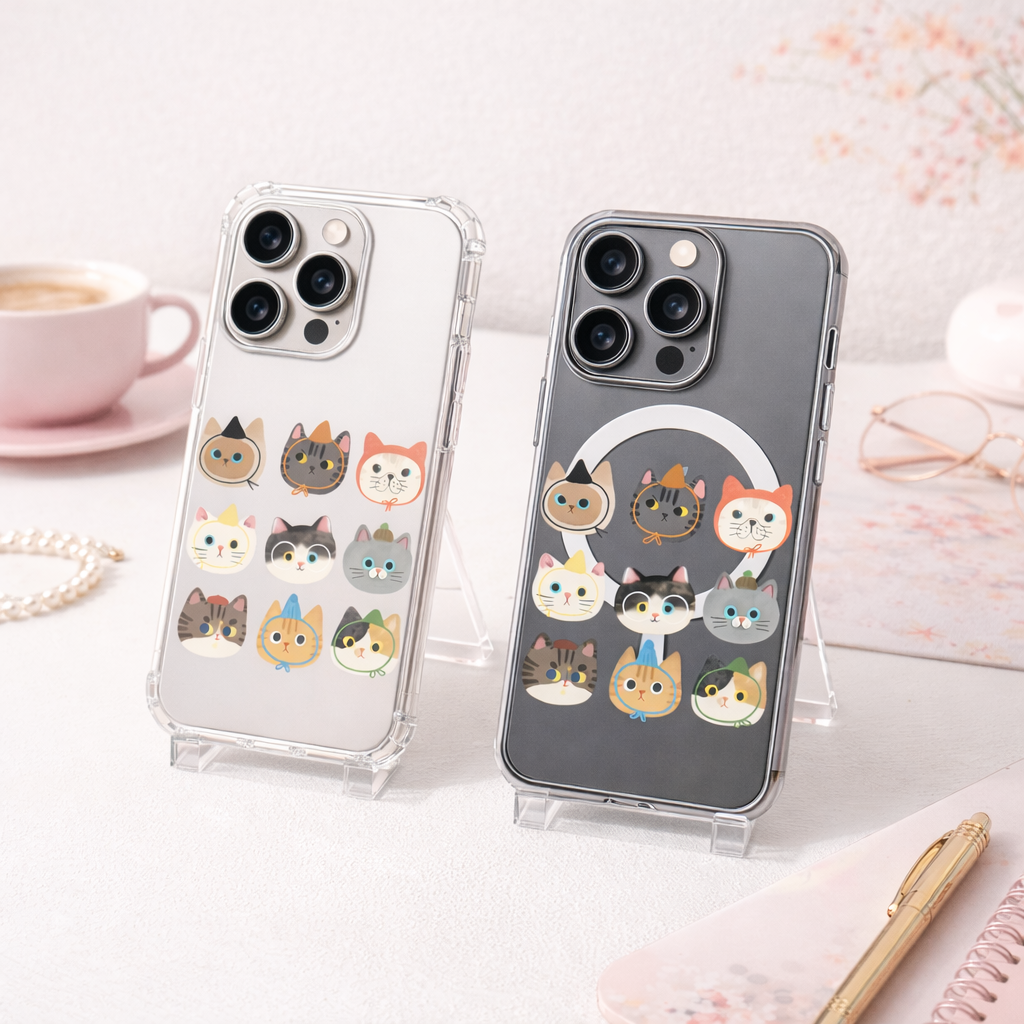 Cute Cat Faces iPhone Case , Samsung Case, Kawaii Kitty Pattern Phone Cover, Cat Lover MagSafe Case, Adorable Pet Gift