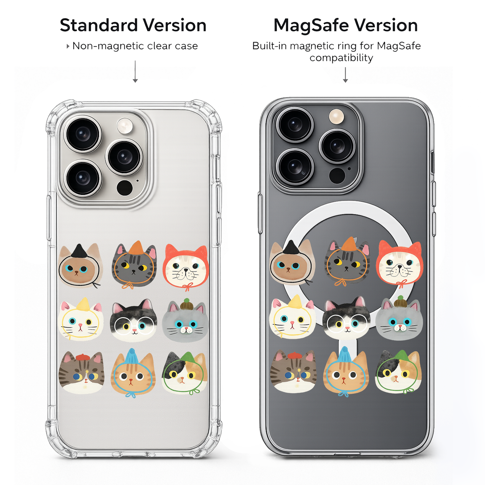 Cute Cat Faces iPhone Case , Samsung Case, Kawaii Kitty Pattern Phone Cover, Cat Lover MagSafe Case, Adorable Pet Gift