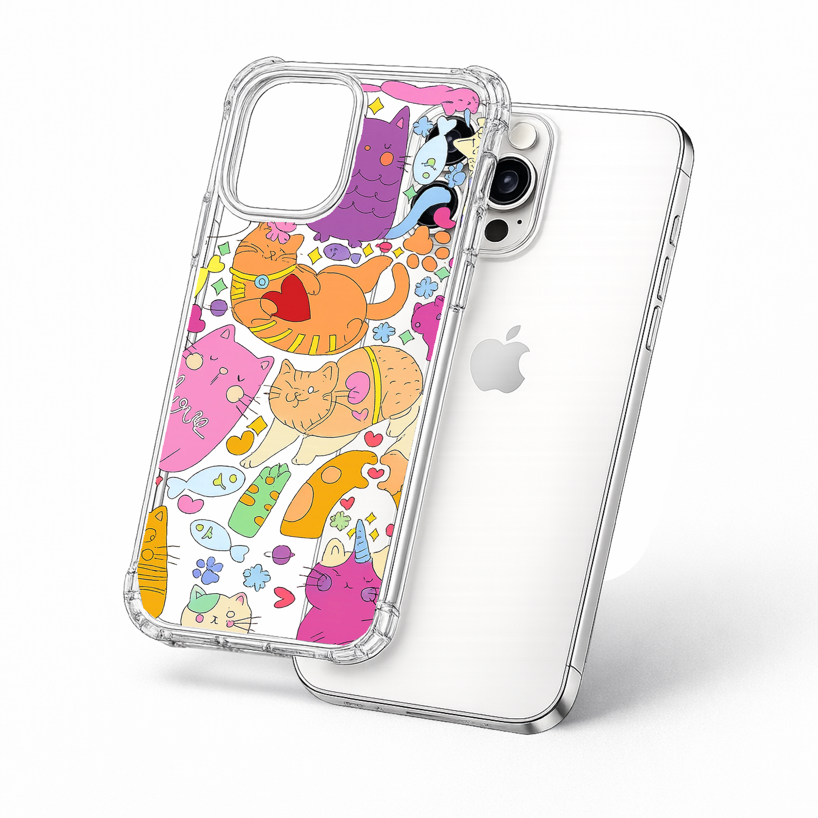 Colorful Cartoon Cats iPhone Case , Samsung Case, Kawaii Cat Doodle Phone Cover, Fun Kitty MagSafe Case, Cute Pet Lover Gift