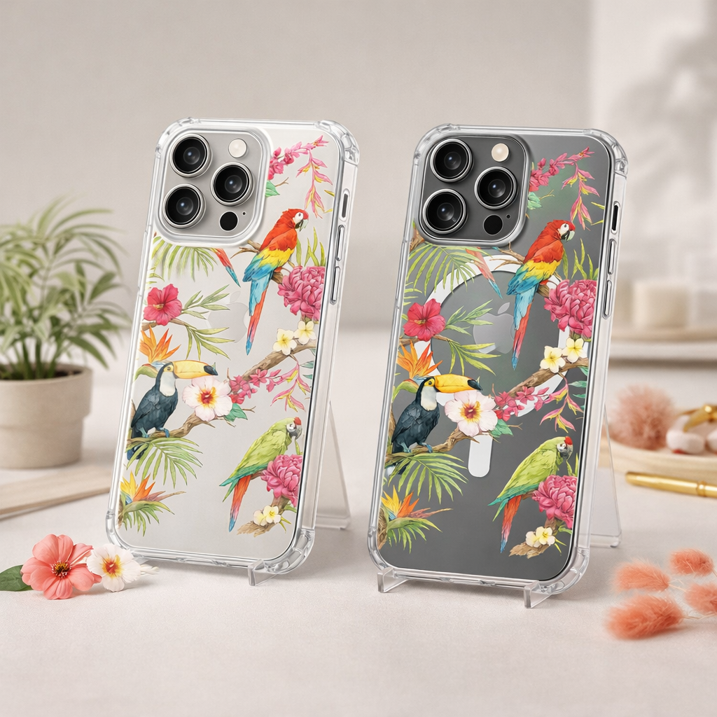 Tropical Parrot iPhone Case , Samsung Case, Exotic Bird Phone Cover, Jungle Floral MagSafe Case, Colorful Nature Gift