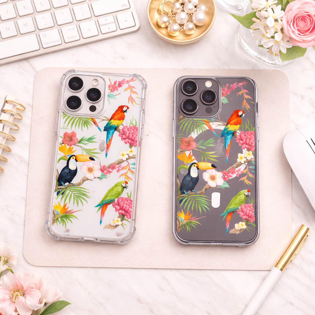 Tropical Parrot iPhone Case , Samsung Case, Exotic Bird Phone Cover, Jungle Floral MagSafe Case, Colorful Nature Gift