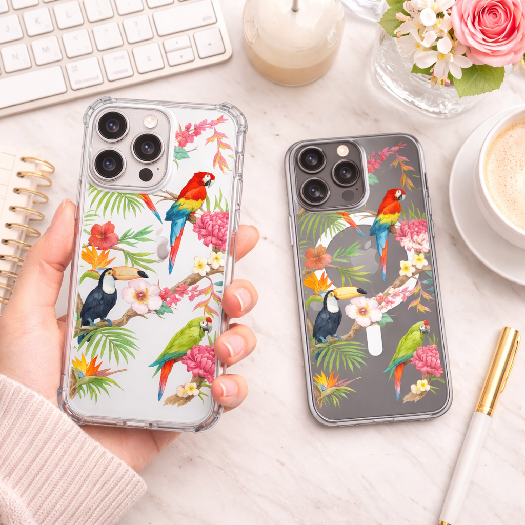 Tropical Parrot iPhone Case , Samsung Case, Exotic Bird Phone Cover, Jungle Floral MagSafe Case, Colorful Nature Gift