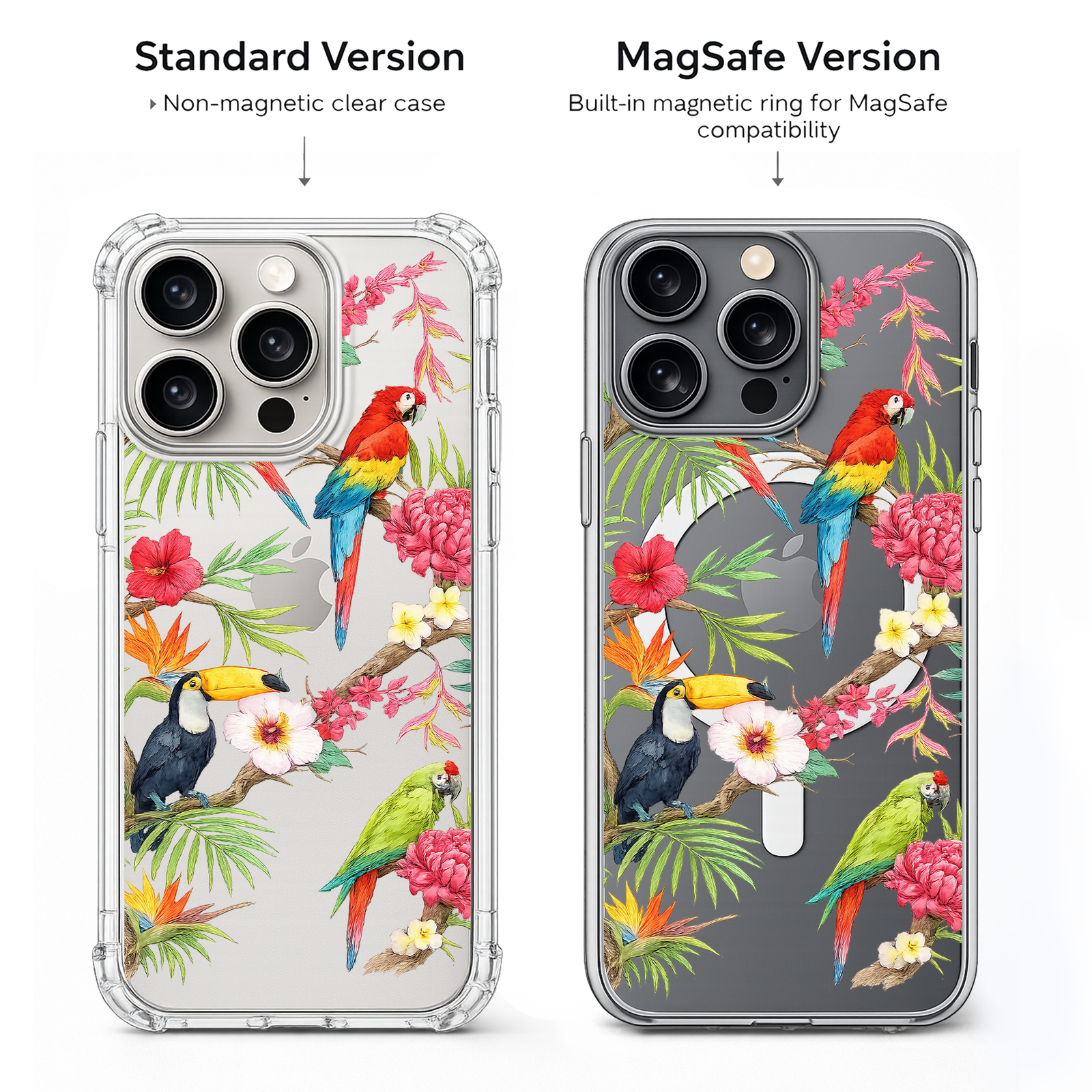 Tropical Parrot iPhone Case , Samsung Case, Exotic Bird Phone Cover, Jungle Floral MagSafe Case, Colorful Nature Gift