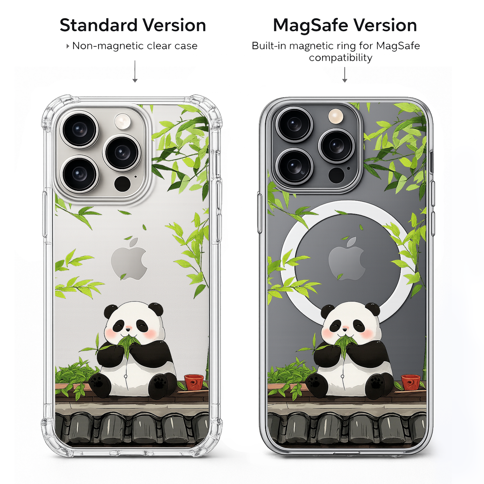Cute Panda Eating Bamboo iPhone Case , Samsung Case, Kawaii Panda Phone Cover, Animal Lover Gift, Clear Protective MagSafe Case