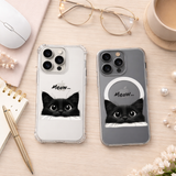 Black Cat Meow iPhone Case , Samsung Case, Cute Kitty Phone Cover, Cat Lover Gift, Aesthetic Clear MagSafe Case