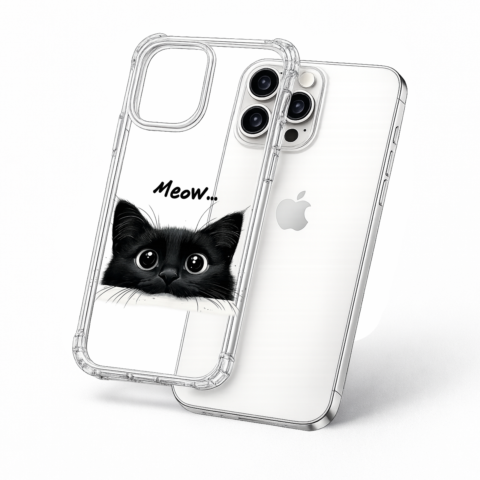 Black Cat Meow iPhone Case , Samsung Case, Cute Kitty Phone Cover, Cat Lover Gift, Aesthetic Clear MagSafe Case