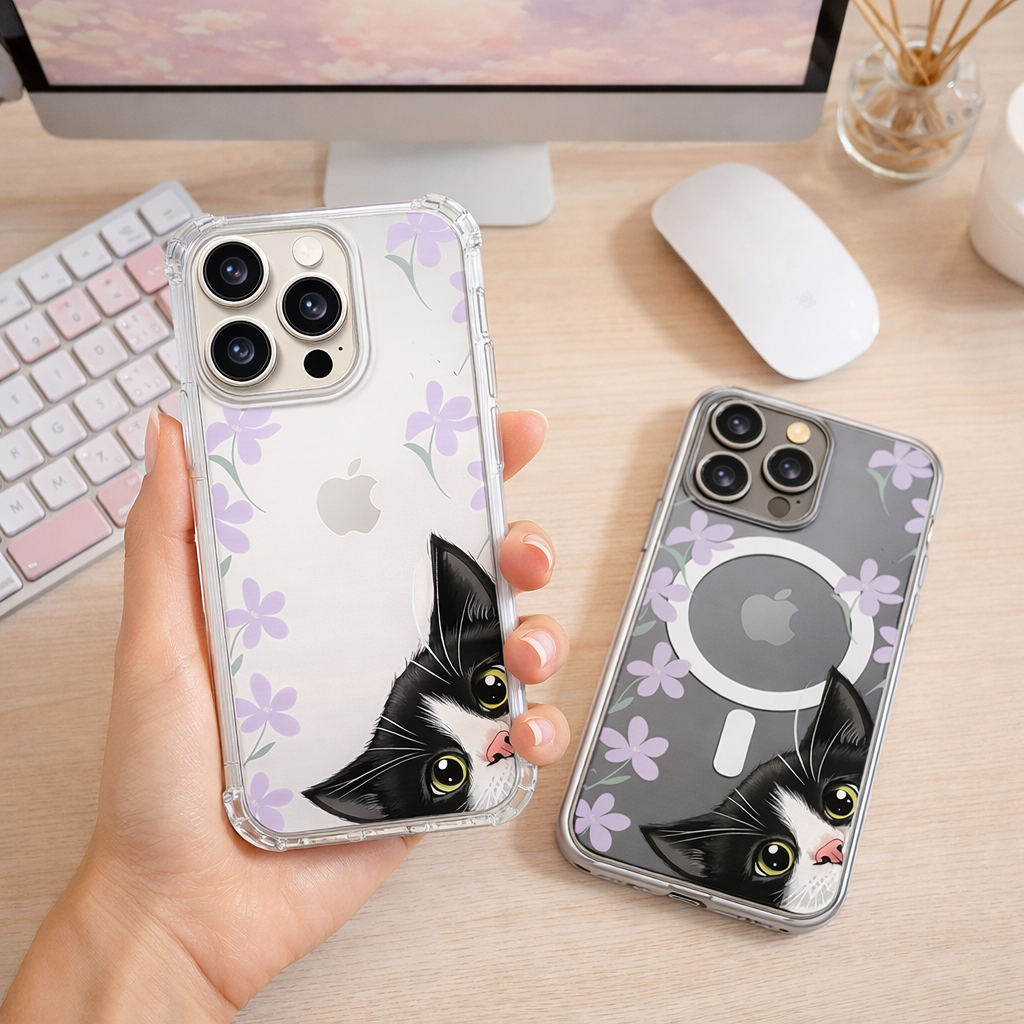 Peekaboo Tuxedo Cat iPhone Case , Samsung Case, Cute Black White Kitty Phone Cover, Cat Mom Gift, MagSafe Case
