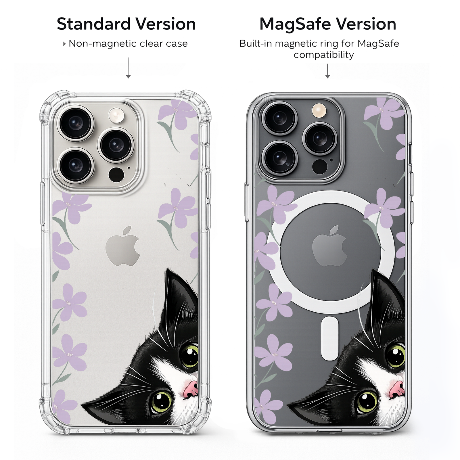 Peekaboo Tuxedo Cat iPhone Case , Samsung Case, Cute Black White Kitty Phone Cover, Cat Mom Gift, MagSafe Case