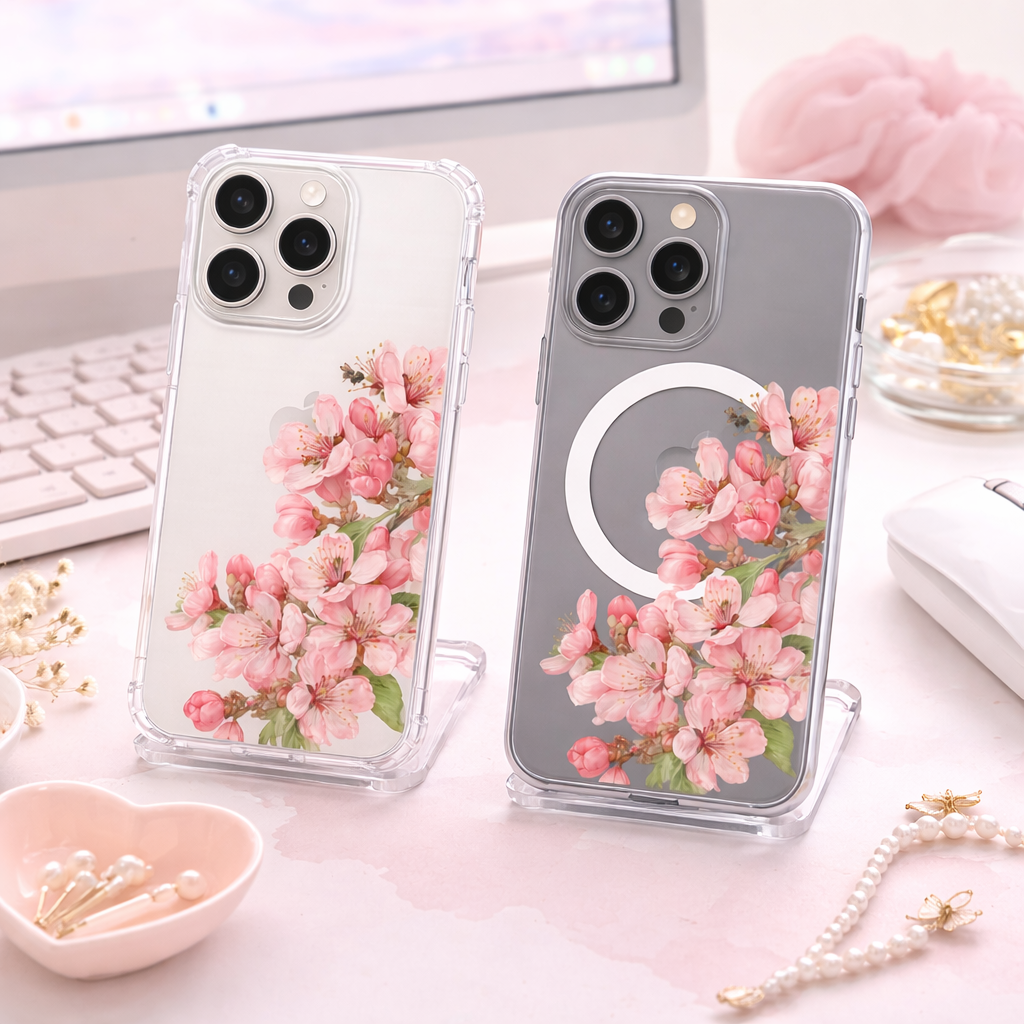 Pink Cherry Blossom iPhone Case , Samsung Case, Sakura Floral Phone Cover, Botanical Flower Art, MagSafe Compatible