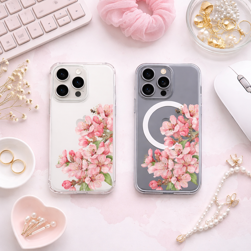 Pink Cherry Blossom iPhone Case , Samsung Case, Sakura Floral Phone Cover, Botanical Flower Art, MagSafe Compatible