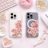 Pink Cherry Blossom iPhone Case , Samsung Case, Sakura Floral Phone Cover, Botanical Flower Art, MagSafe Compatible