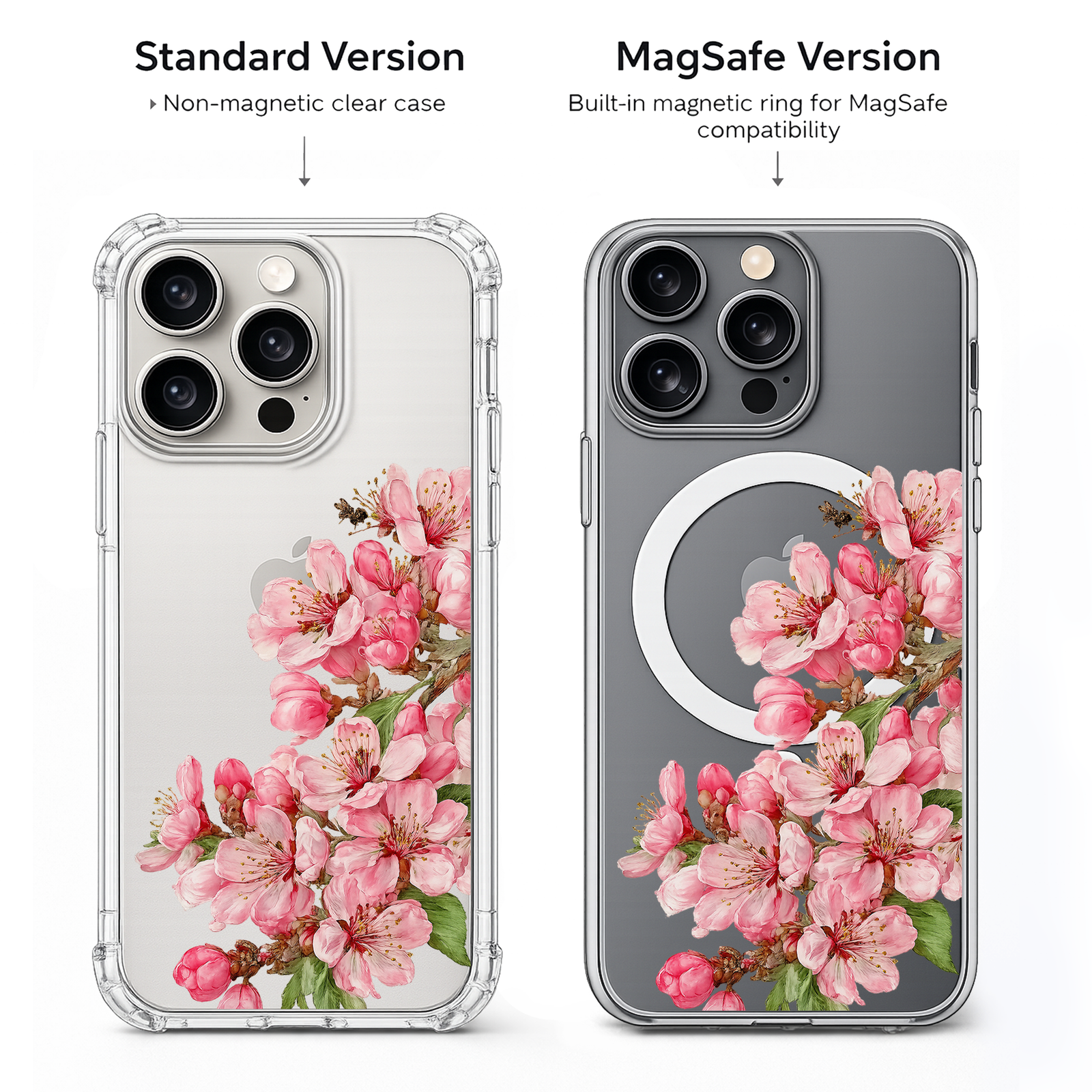 Pink Cherry Blossom iPhone Case , Samsung Case, Sakura Floral Phone Cover, Botanical Flower Art, MagSafe Compatible