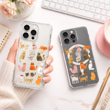 Cute Cartoon Cats iPhone Case , Samsung Case, Kawaii Cat Pattern Phone Cover, Cat Lover Gift, Clear MagSafe Case
