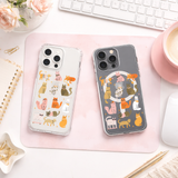 Cute Cartoon Cats iPhone Case , Samsung Case, Kawaii Cat Pattern Phone Cover, Cat Lover Gift, Clear MagSafe Case