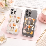 Cute Cartoon Cats iPhone Case , Samsung Case, Kawaii Cat Pattern Phone Cover, Cat Lover Gift, Clear MagSafe Case