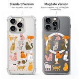 Cute Cartoon Cats iPhone Case , Samsung Case, Kawaii Cat Pattern Phone Cover, Cat Lover Gift, Clear MagSafe Case