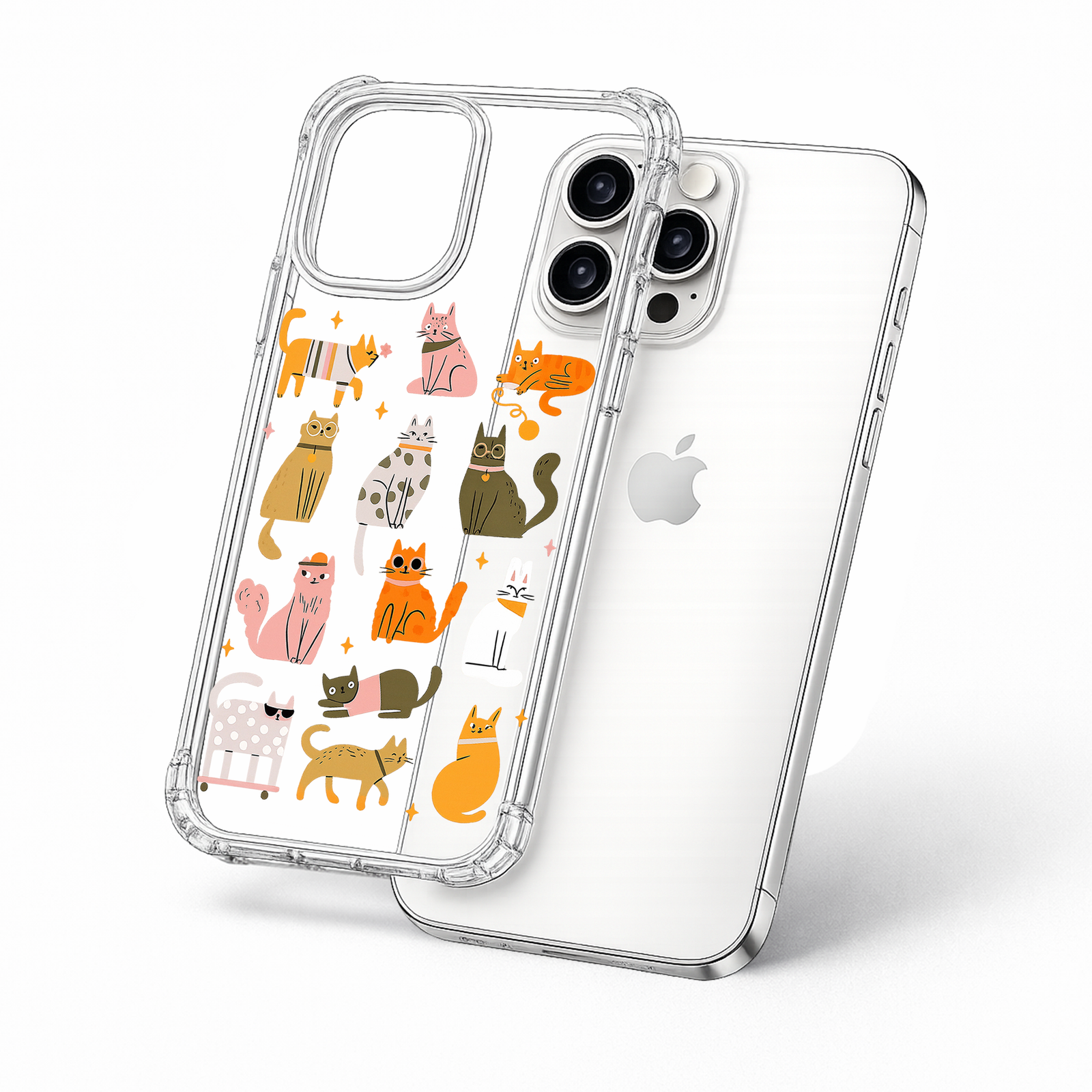 Cute Cartoon Cats iPhone Case , Samsung Case, Kawaii Cat Pattern Phone Cover, Cat Lover Gift, Clear MagSafe Case