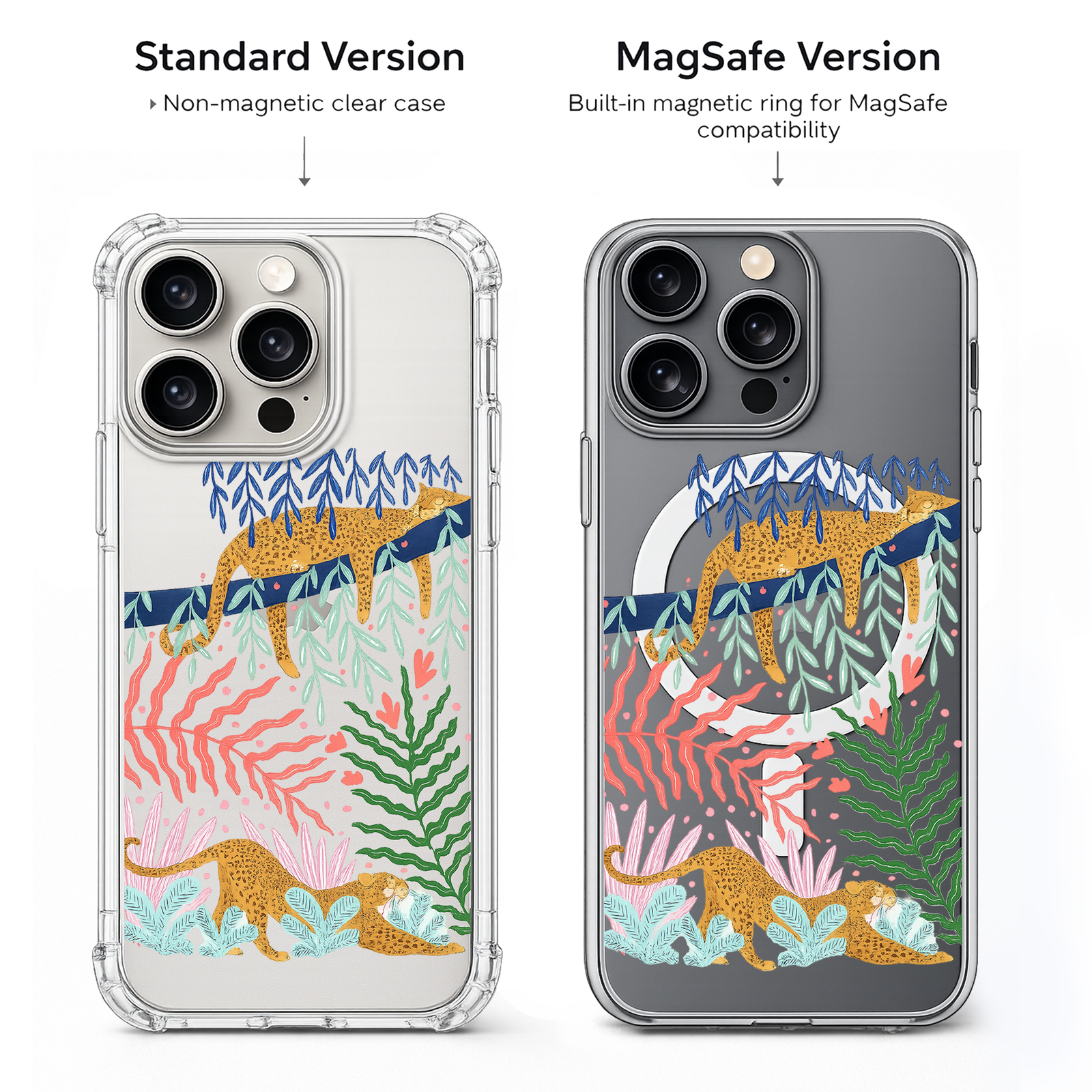 Leopard Jungle iPhone Case , Samsung Case, Tropical Wildlife Phone Cover, Exotic Animal Art, MagSafe Compatible