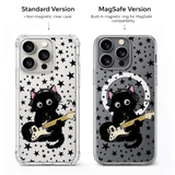 Rock Star Black Cat iPhone Case , Samsung Case, Guitar Playing Kitty Cover, Music Lover Gift, MagSafe Compatible