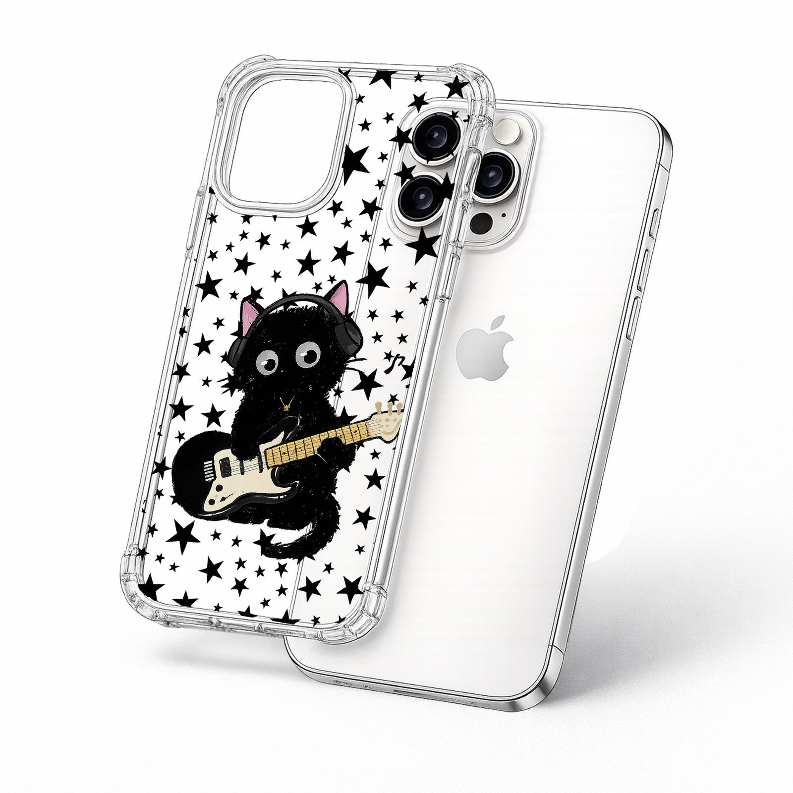 Rock Star Black Cat iPhone Case , Samsung Case, Guitar Playing Kitty Cover, Music Lover Gift, MagSafe Compatible