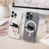 Black Cat Sakura iPhone Case , Samsung Case, Japanese Cherry Blossom Phone Cover, Elegant Cat Art, MagSafe Case
