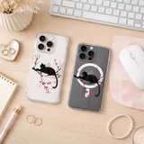 Black Cat Sakura iPhone Case , Samsung Case, Japanese Cherry Blossom Phone Cover, Elegant Cat Art, MagSafe Case