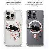 Black Cat Sakura iPhone Case , Samsung Case, Japanese Cherry Blossom Phone Cover, Elegant Cat Art, MagSafe Case