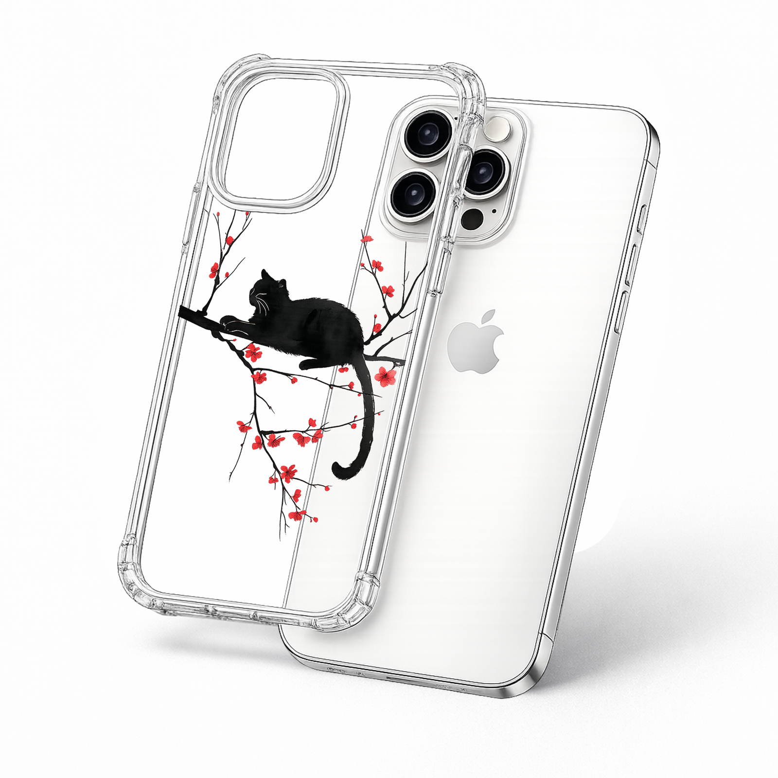 Black Cat Sakura iPhone Case , Samsung Case, Japanese Cherry Blossom Phone Cover, Elegant Cat Art, MagSafe Case