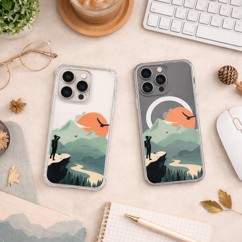 Mountain Adventure iPhone Case , Samsung Case, Hiking Landscape Phone Cover, Nature Travel Art, MagSafe Compatible