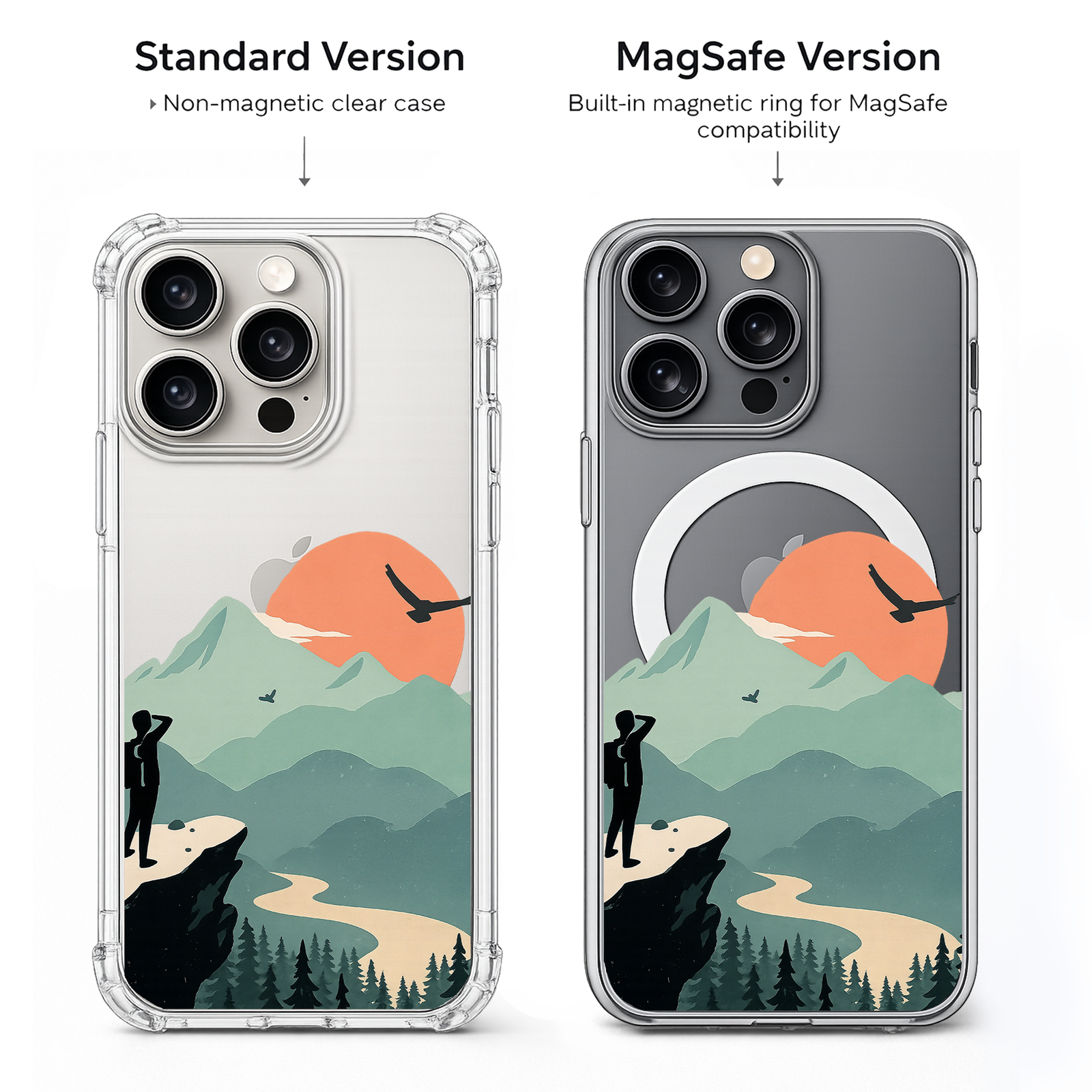 Mountain Adventure iPhone Case , Samsung Case, Hiking Landscape Phone Cover, Nature Travel Art, MagSafe Compatible