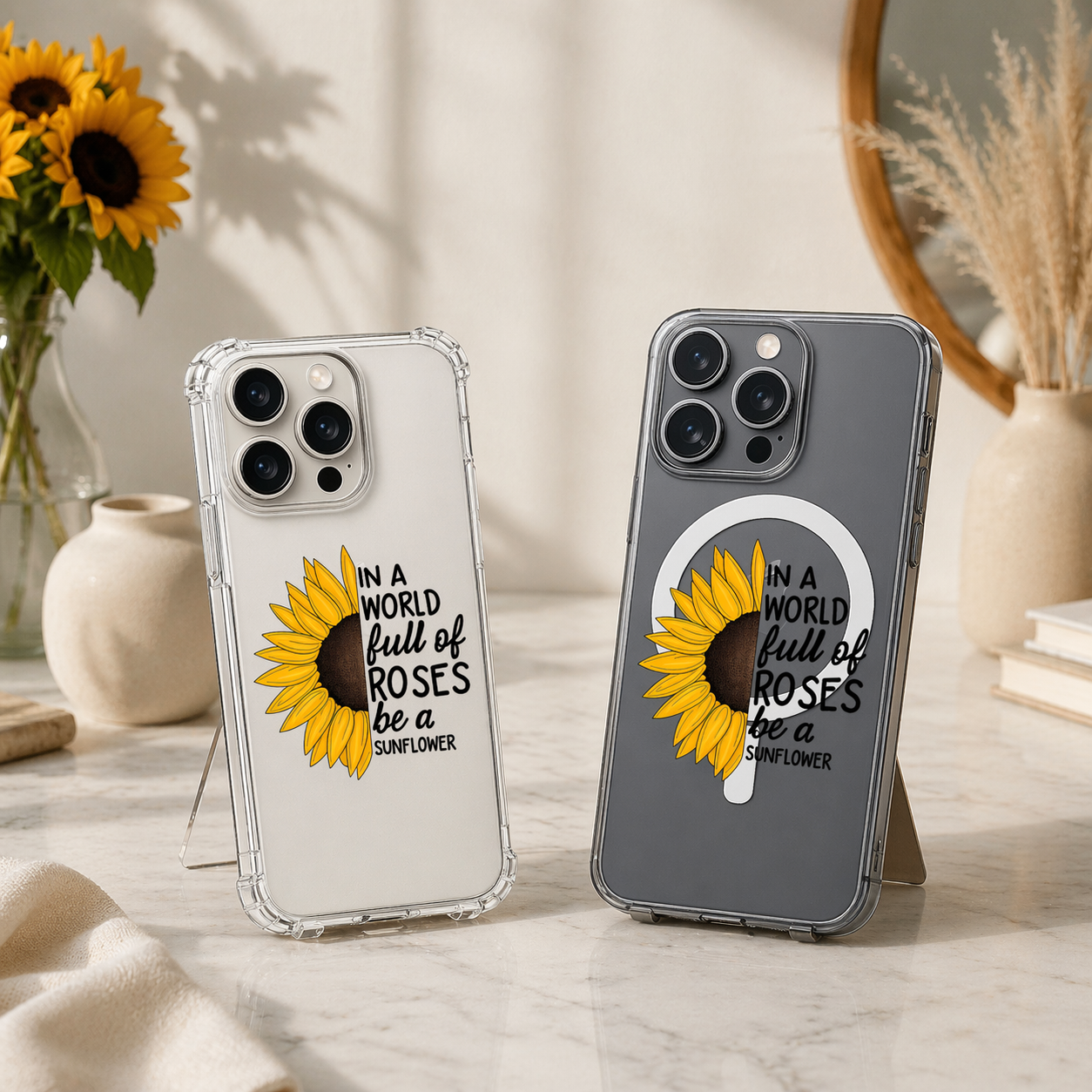 Sunflower Quote iPhone Case , Samsung Case, Be a Sunflower Inspirational Phone Cover, Motivational Floral MagSafe Case