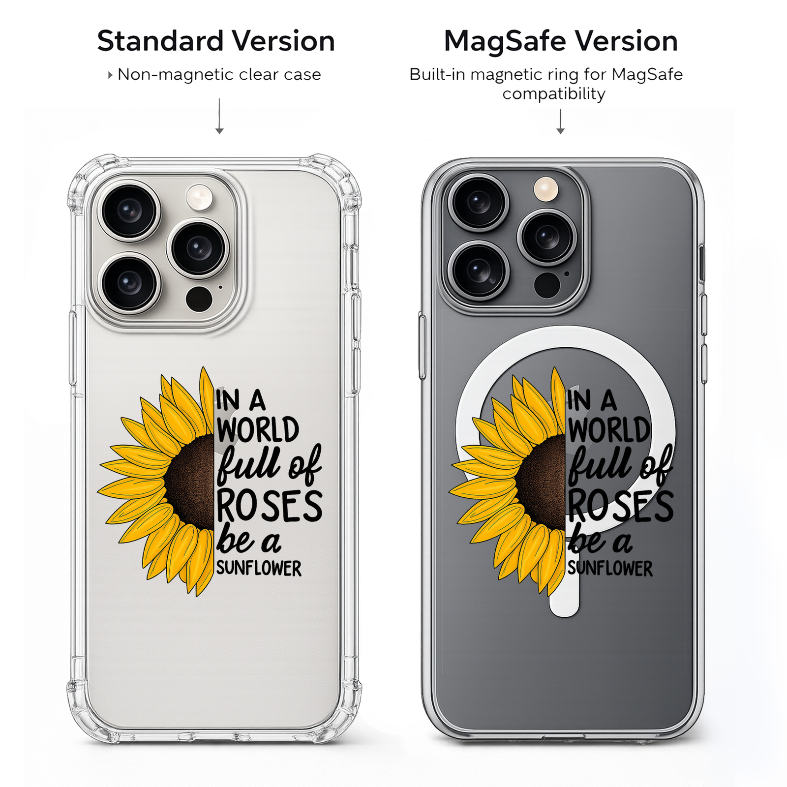 Sunflower Quote iPhone Case , Samsung Case, Be a Sunflower Inspirational Phone Cover, Motivational Floral MagSafe Case