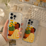 Black Woman Floral Art iPhone Case , Samsung Case, African American Beauty Phone Cover, Yellow Flower Aesthetic MagSafe Case