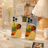 Black Woman Floral Art iPhone Case , Samsung Case, African American Beauty Phone Cover, Yellow Flower Aesthetic MagSafe Case