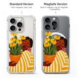 Black Woman Floral Art iPhone Case , Samsung Case, African American Beauty Phone Cover, Yellow Flower Aesthetic MagSafe Case