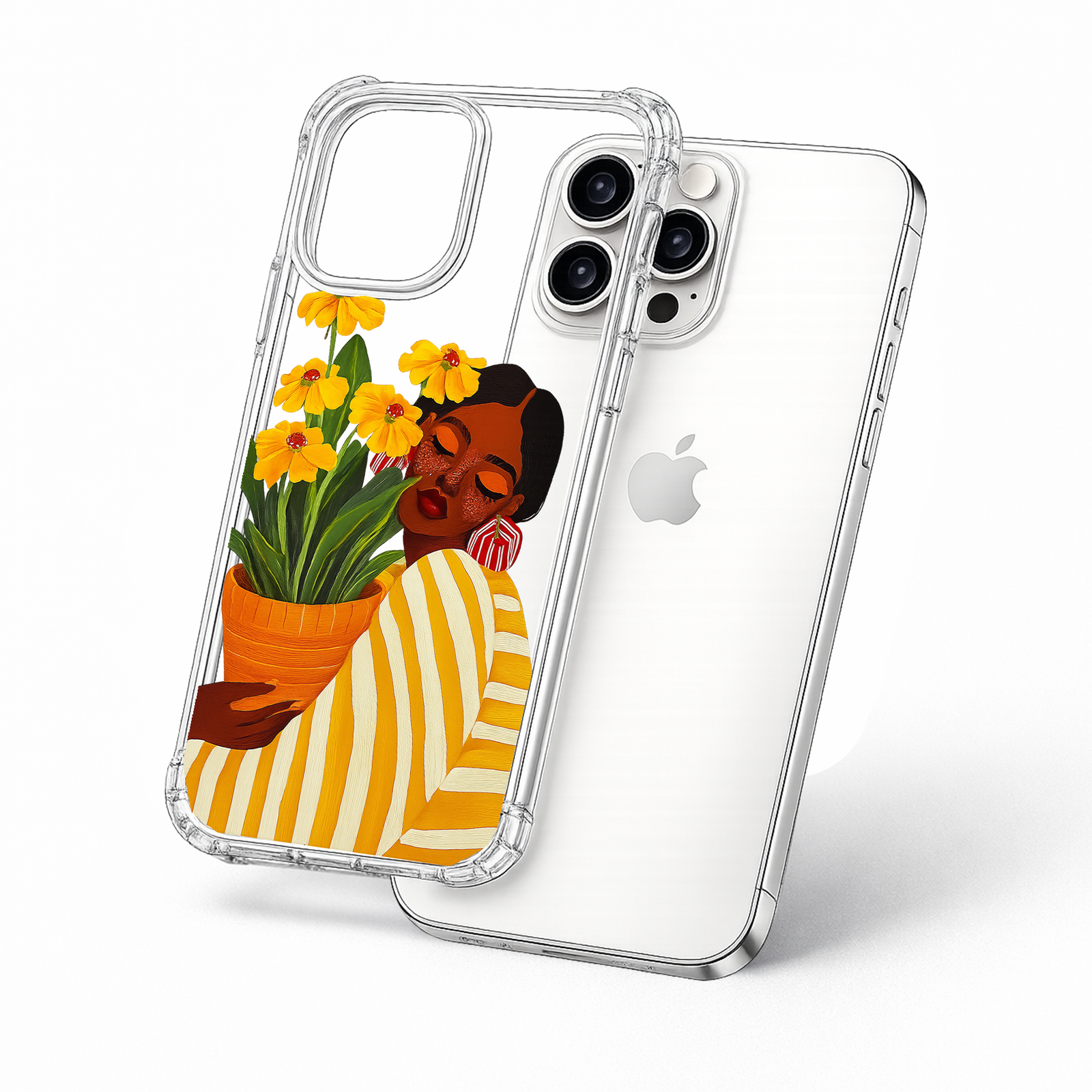 Black Woman Floral Art iPhone Case , Samsung Case, African American Beauty Phone Cover, Yellow Flower Aesthetic MagSafe Case