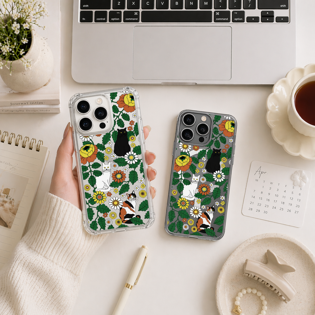 Floral Cat Pattern iPhone Case , Samsung Case, Vintage Garden Cats Phone Cover, Cat Lover Gift MagSafe Case