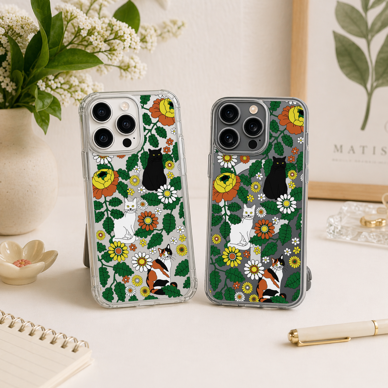 Floral Cat Pattern iPhone Case , Samsung Case, Vintage Garden Cats Phone Cover, Cat Lover Gift MagSafe Case