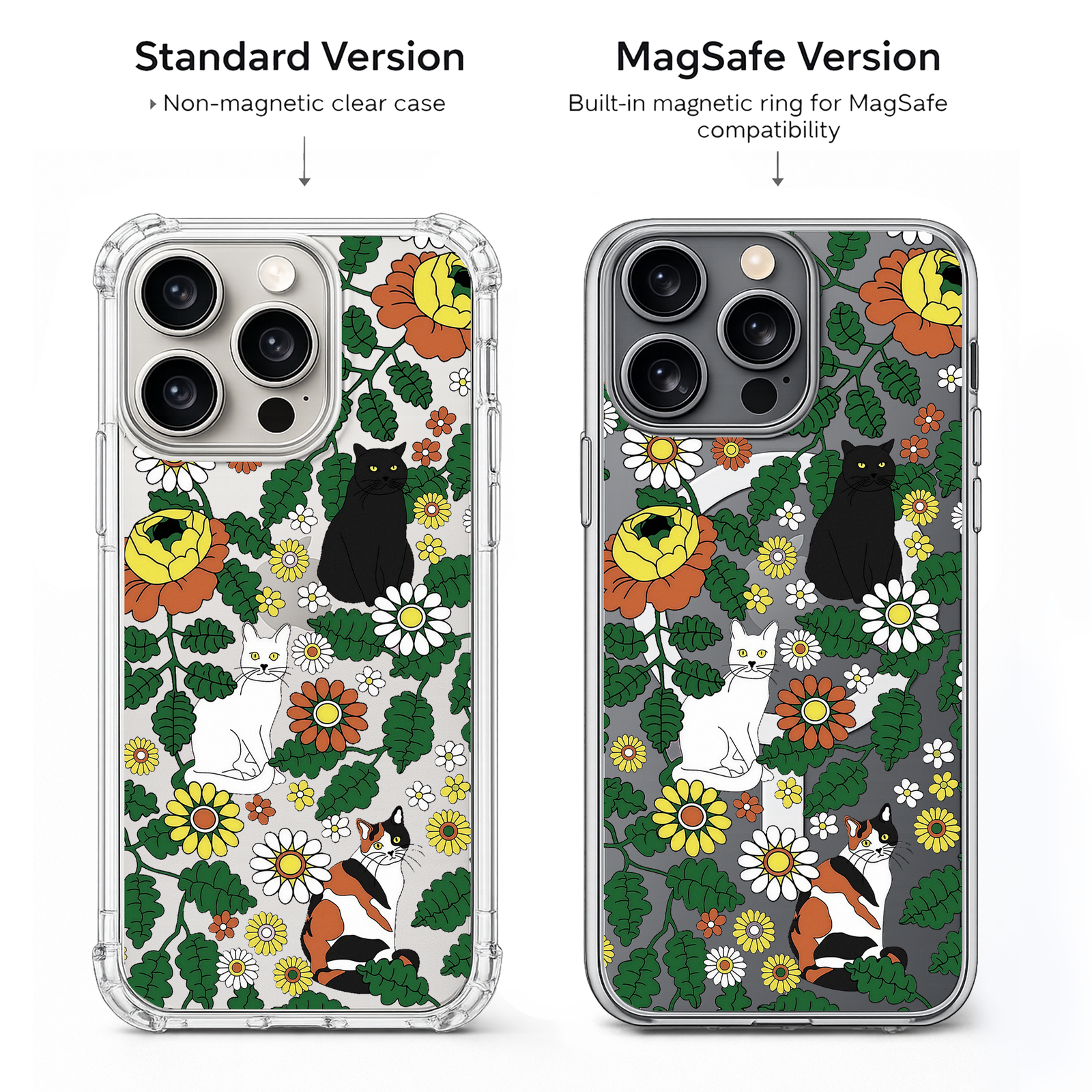 Floral Cat Pattern iPhone Case , Samsung Case, Vintage Garden Cats Phone Cover, Cat Lover Gift MagSafe Case