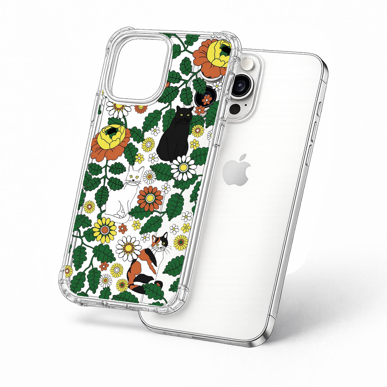 Floral Cat Pattern iPhone Case , Samsung Case, Vintage Garden Cats Phone Cover, Cat Lover Gift MagSafe Case