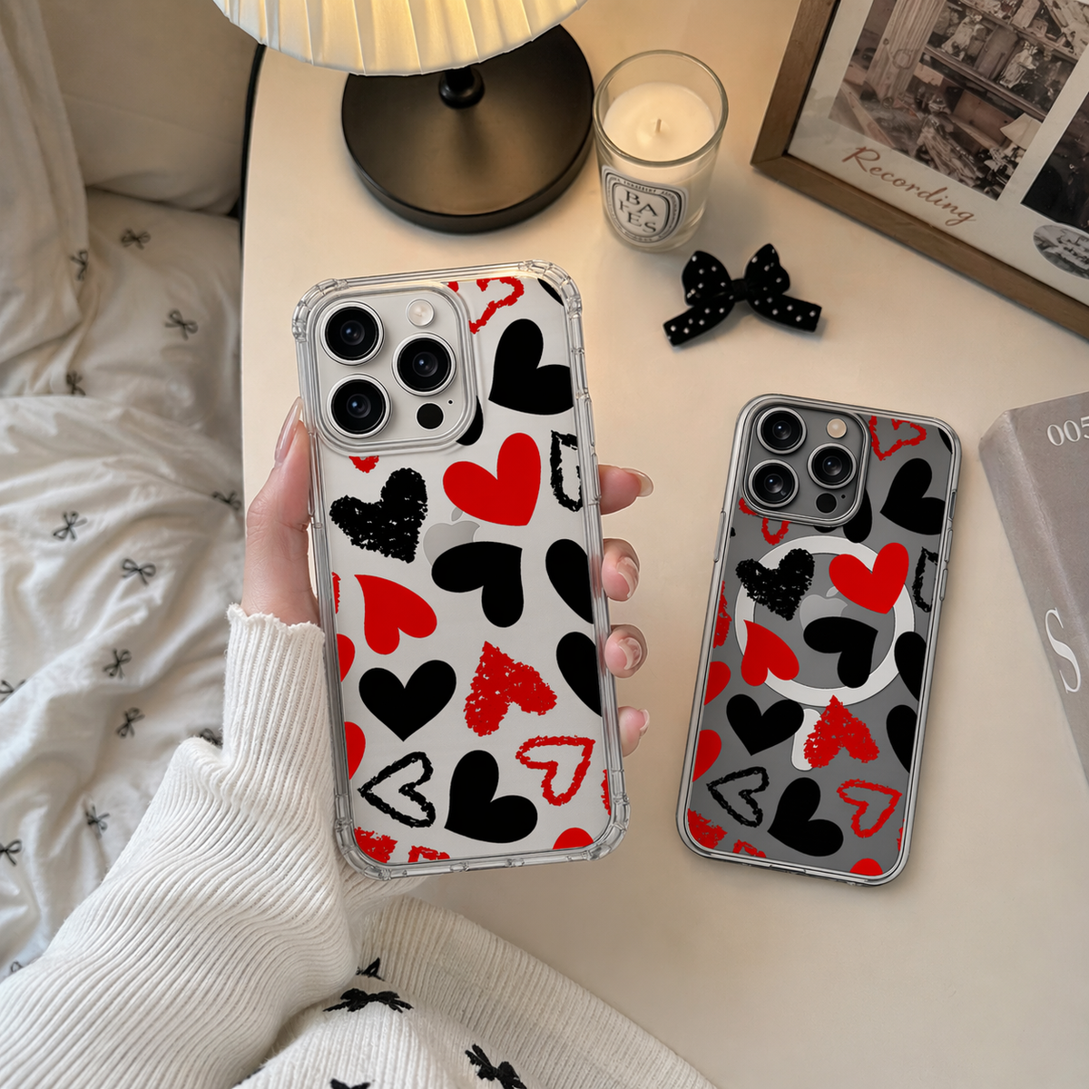 Red Black Heart Pattern iPhone Case , Samsung Case, Cute Love Aesthetic Phone Cover, Valentine MagSafe Case