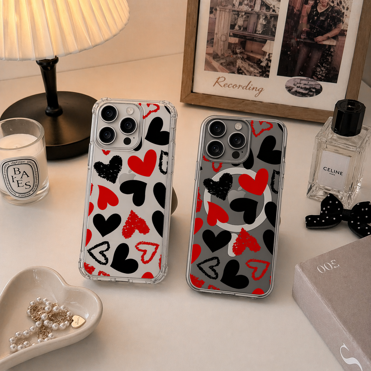 Red Black Heart Pattern iPhone Case , Samsung Case, Cute Love Aesthetic Phone Cover, Valentine MagSafe Case