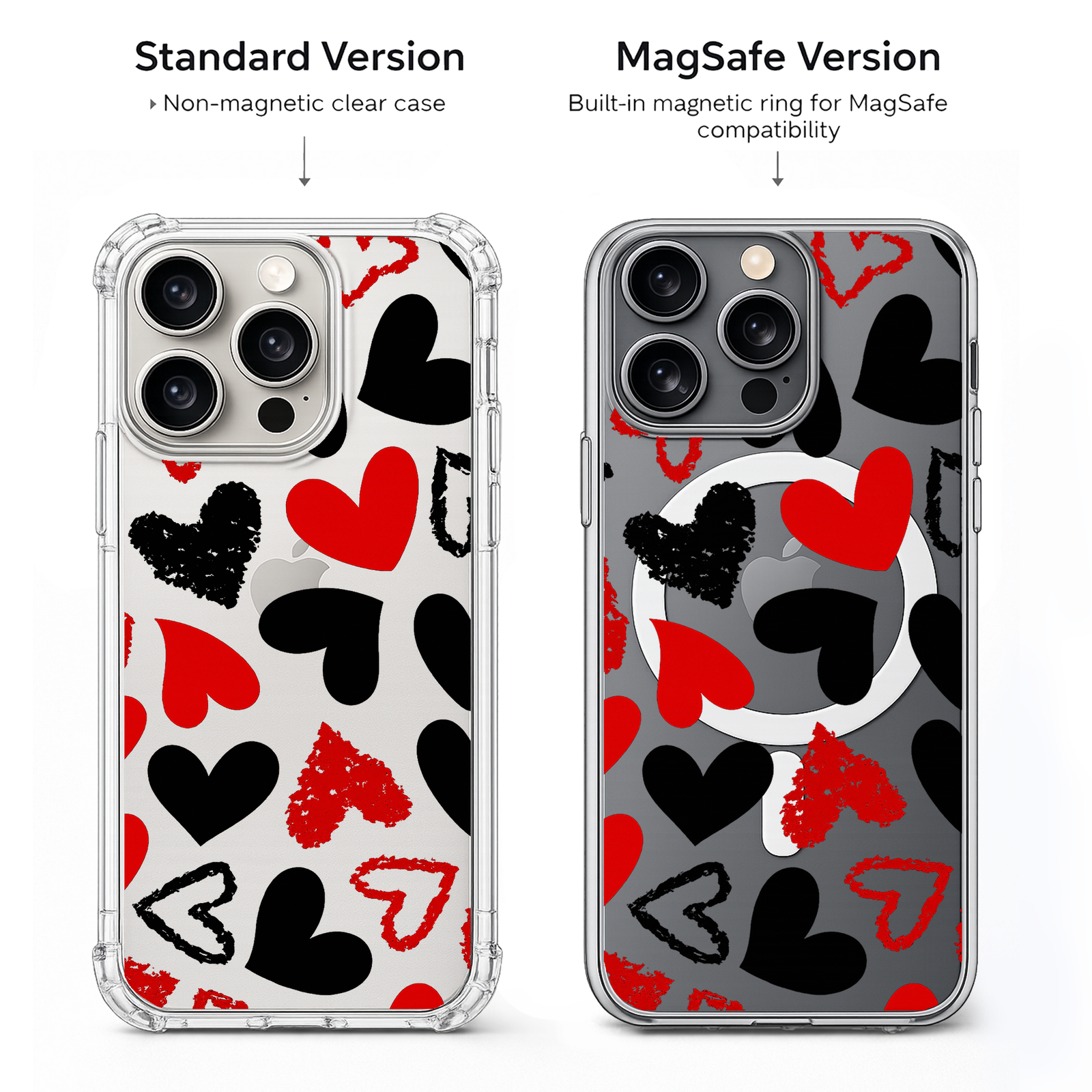 Red Black Heart Pattern iPhone Case , Samsung Case, Cute Love Aesthetic Phone Cover, Valentine MagSafe Case
