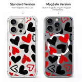 Red Black Heart Pattern iPhone Case , Samsung Case, Cute Love Aesthetic Phone Cover, Valentine MagSafe Case